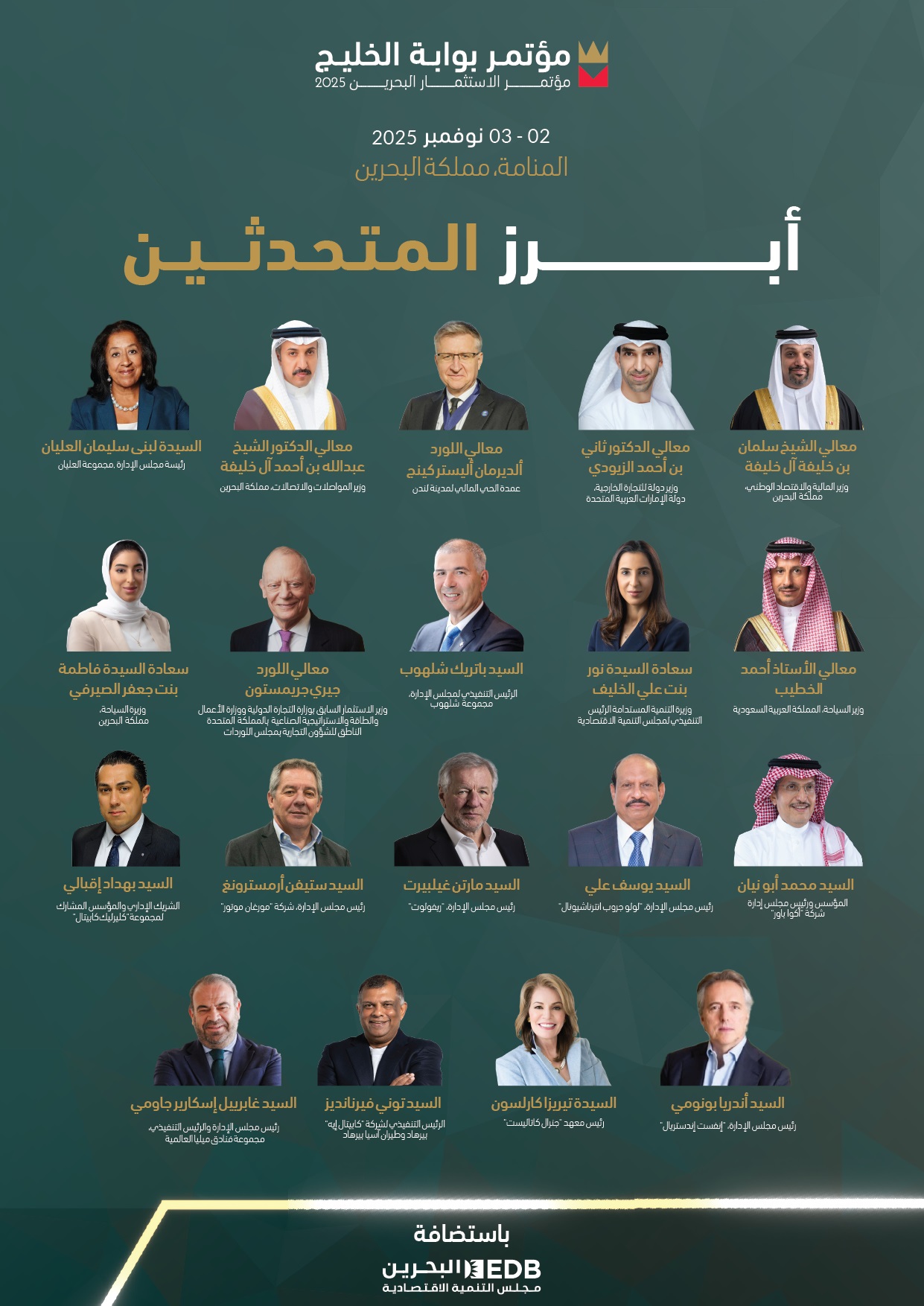 مستثمرون ومسؤولون وشخصيات عالمية يشاركون في منتدى بوابة الخليج 2025 في البحرين